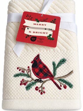 Cardinal Christmas Hand Towels Set of 2 Embroidered Buffalo Plaid Merry Bright